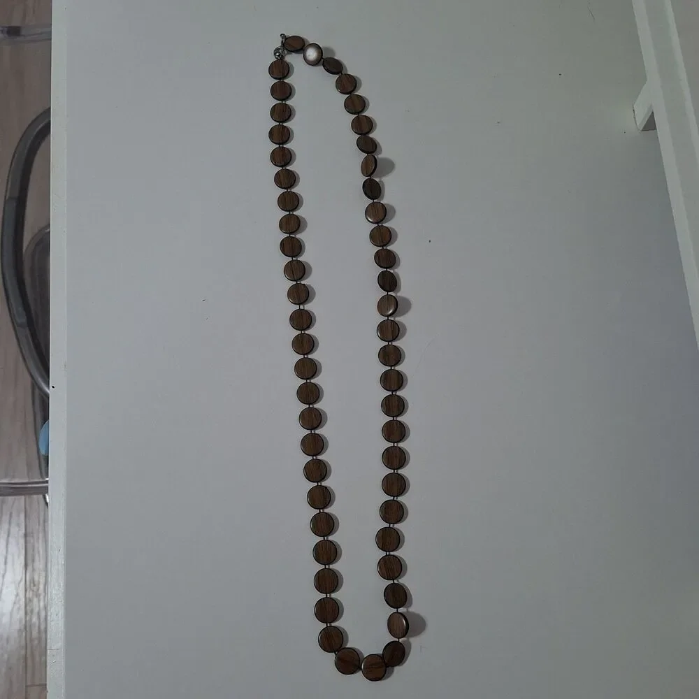 Single Strand Round Circular Wooden Brown Beaded Necklace Bohemian Boho